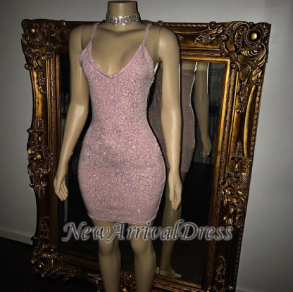 Sequins Spaghetti Straps Pretty Sexy Short Homecoming Dresses-newarrivaldress