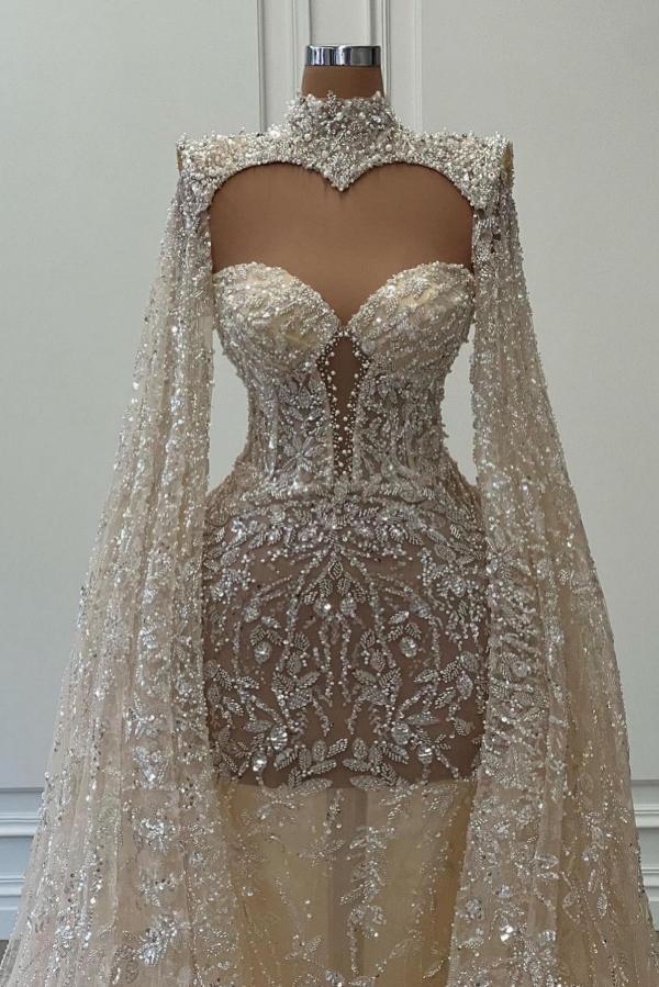 Gorgeous Sweetheart Shiny Sequins Mermaid Wedding Dress with Sweep Shawl-newarrivaldress