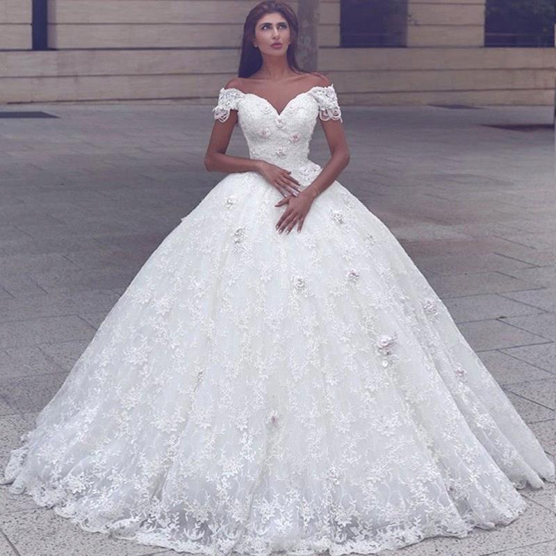 Cap Sleeve Lace Glamorous Lace Ball Gown Wedding Dresses-newarrivaldress