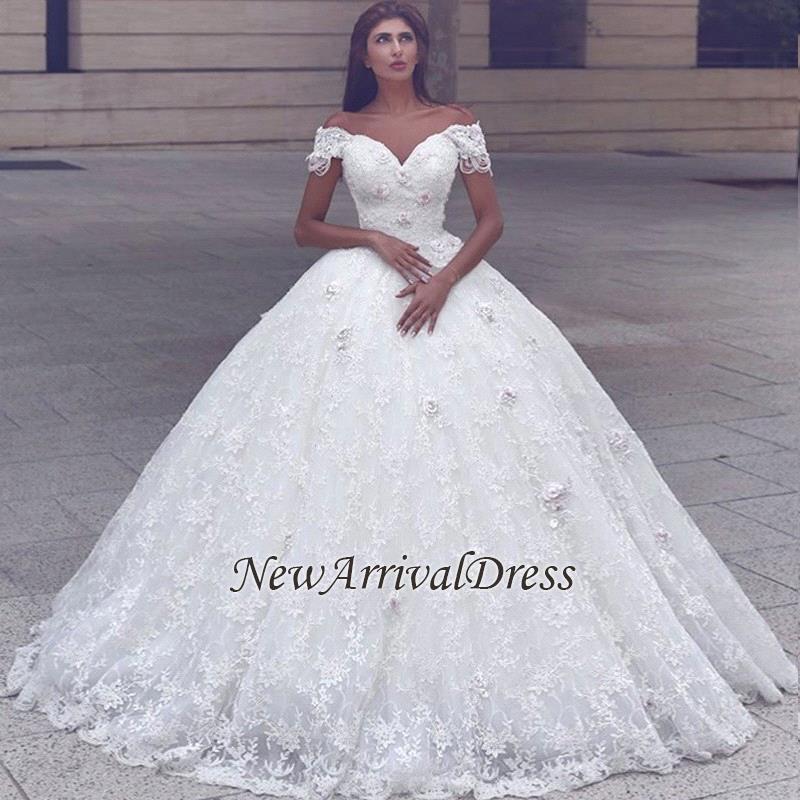 Cap Sleeve Lace Glamorous Lace Ball Gown Wedding Dresses-newarrivaldress