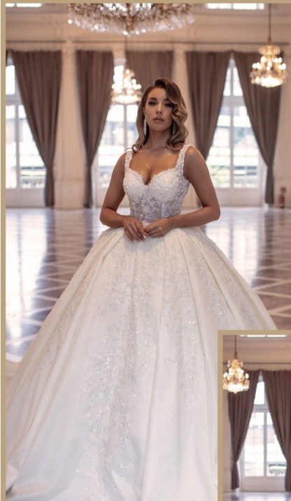Sweetheart A-line Wedding Dress Shiny Lace Ball Gown with Straps-newarrivaldress