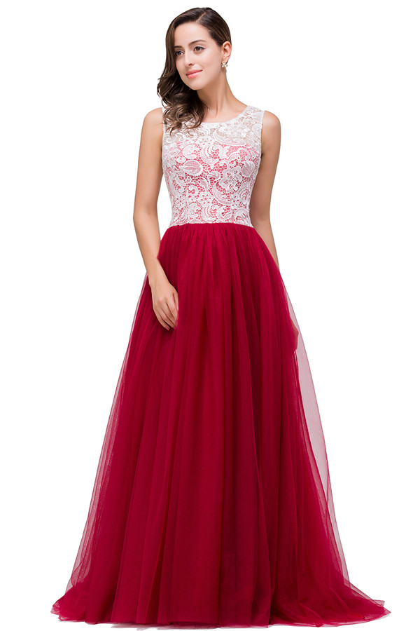 HANNA | A-line Crew Sweep-length Lace Chiffon Burgundy Bridesmaid Dresses With Button-newarrivaldress