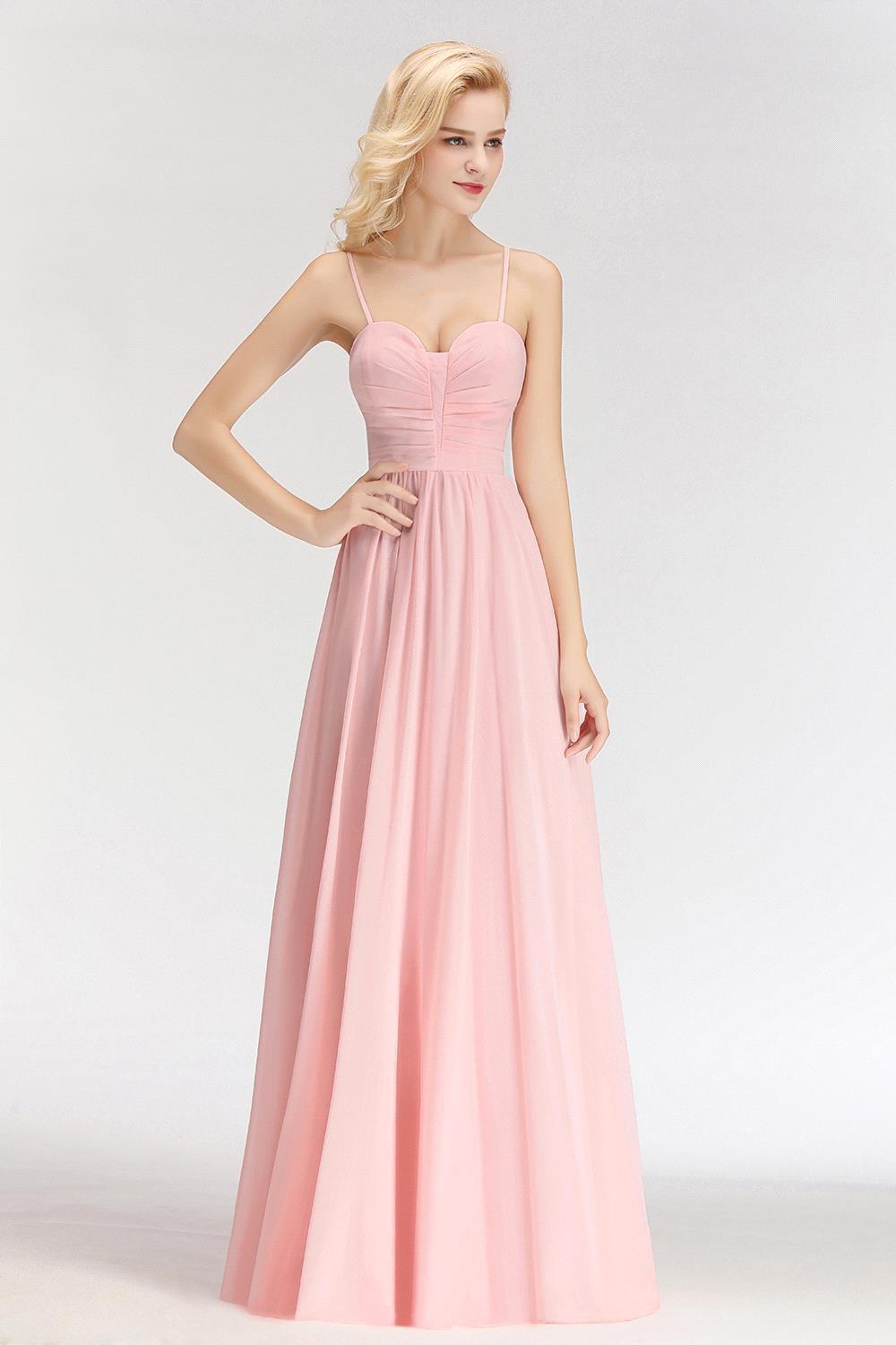 Simple A-line Spaghetti-Strap Floor-length Sleeveless Chiffon Pink Zipper Bridesmaid Dress-newarrivaldress
