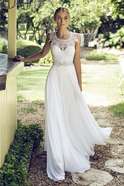 Beach Chiffon Sleeveless Summer Long Glamorous Wedding Dress-newarrivaldress