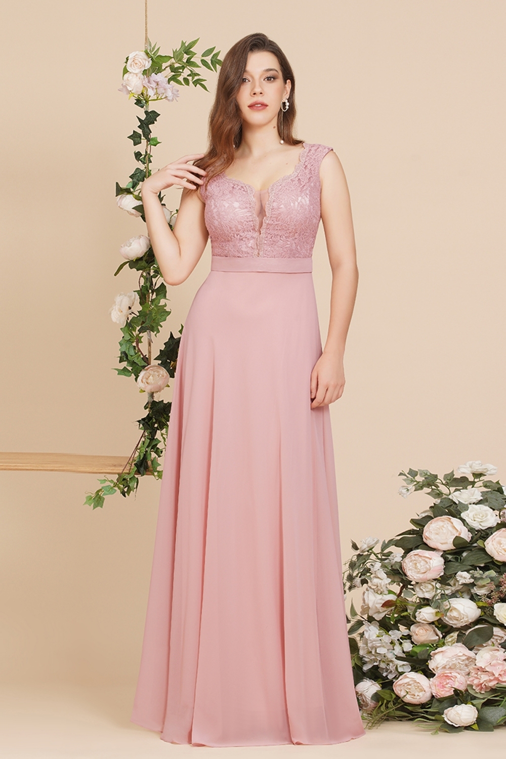CORINNE | A-line Floor-length Lace Burgundy Elegant Prom Dress-newarrivaldress