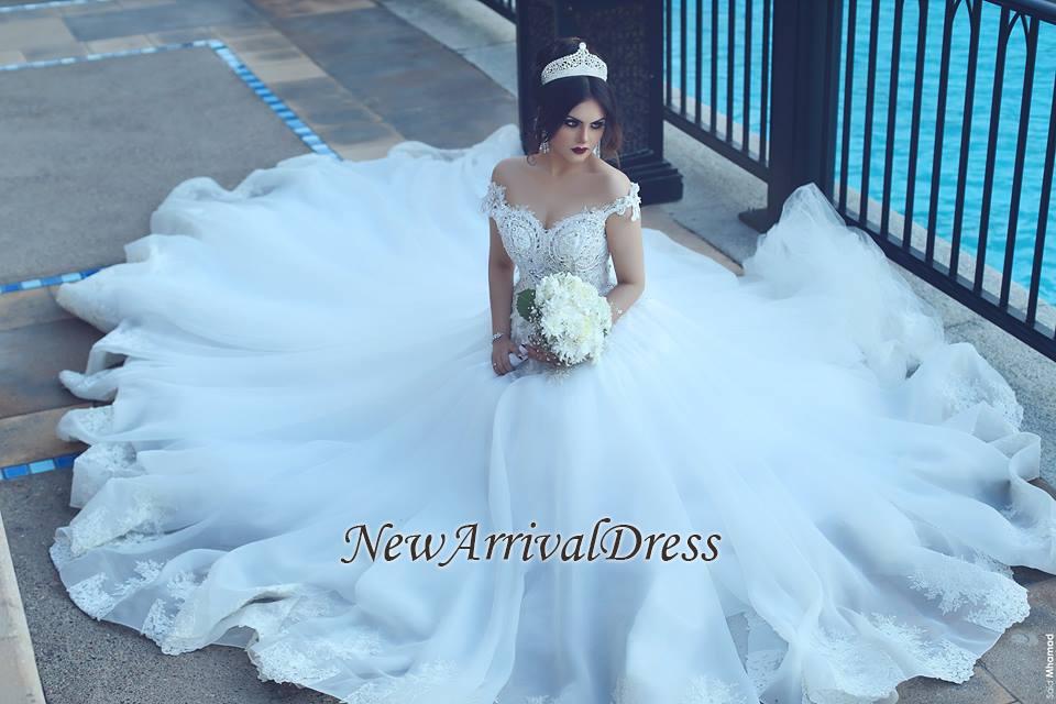 Crystal Off The Shoulder Elegant Appliques Tulle Ball Wedding Dresses Online-newarrivaldress