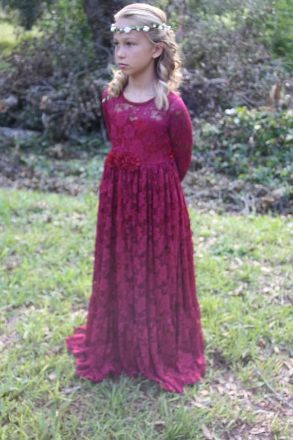 Cute Fuchsia Sleeves Long Flower Lace Girl Dresses-newarrivaldress