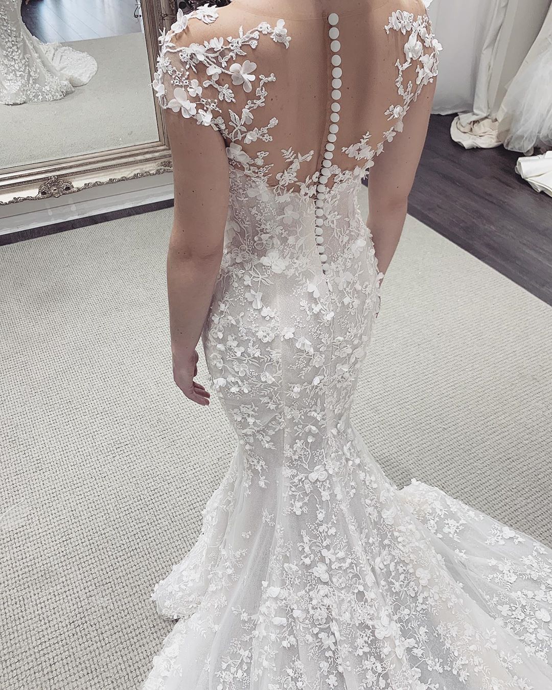 Floral Sheer Tulle Appliques Mermaid Wedding Dresses | Sleeveless Bridal Gowns With Detachable Train-newarrivaldress