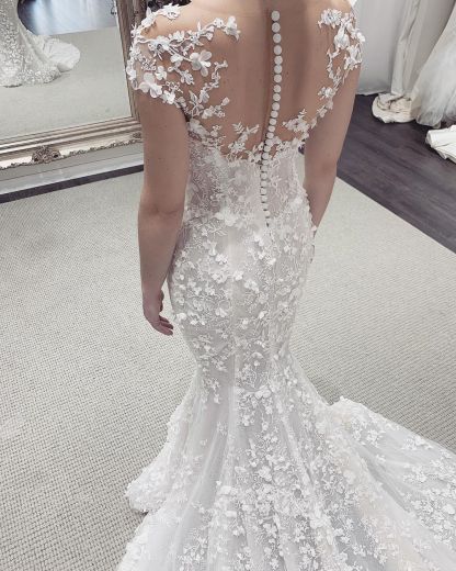 Floral Sheer Tulle Appliques Mermaid Wedding Dresses | Sleeveless Bridal Gowns With Detachable Train-newarrivaldress