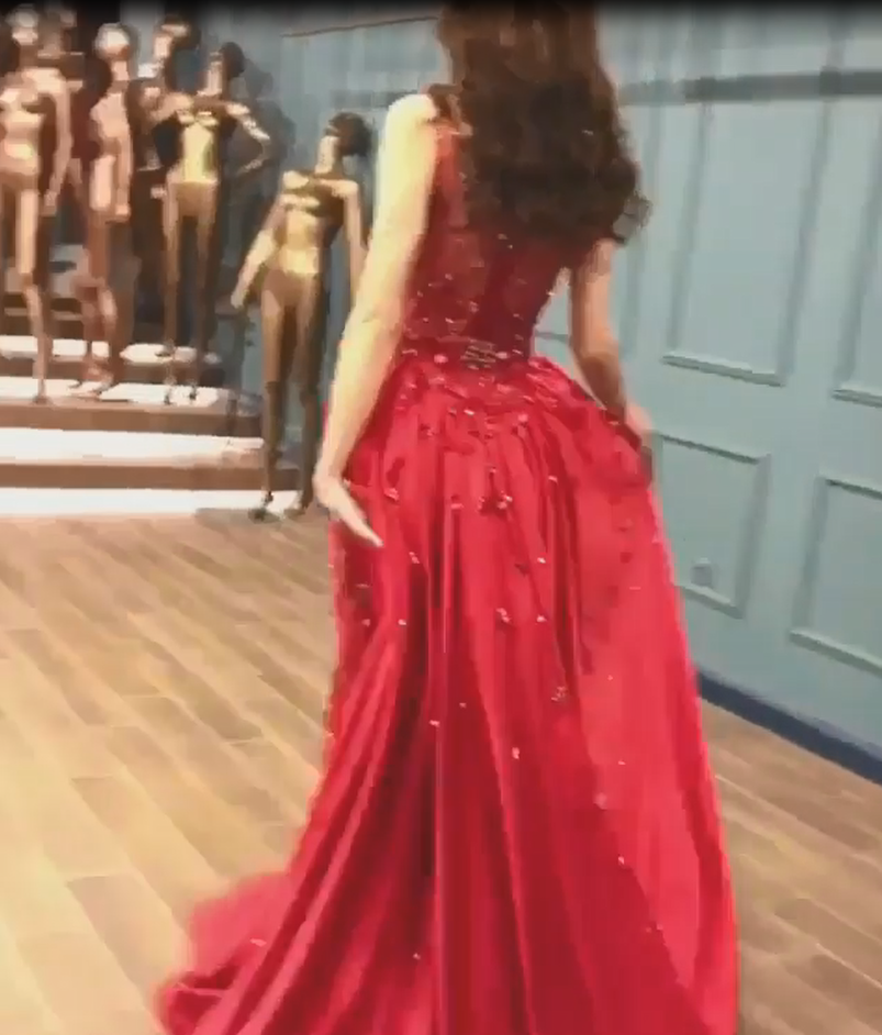Glittering Mermaid V-Neck Crystals Prom Dresses with Overskirt-newarrivaldress