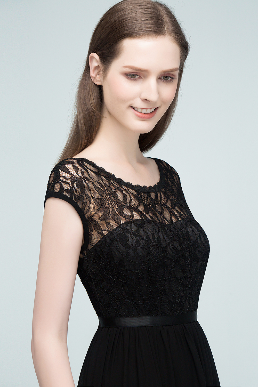 REESE | A-line Floor Length Short Sleeves Lace Bridesmaid Dresses with Sash-newarrivaldress