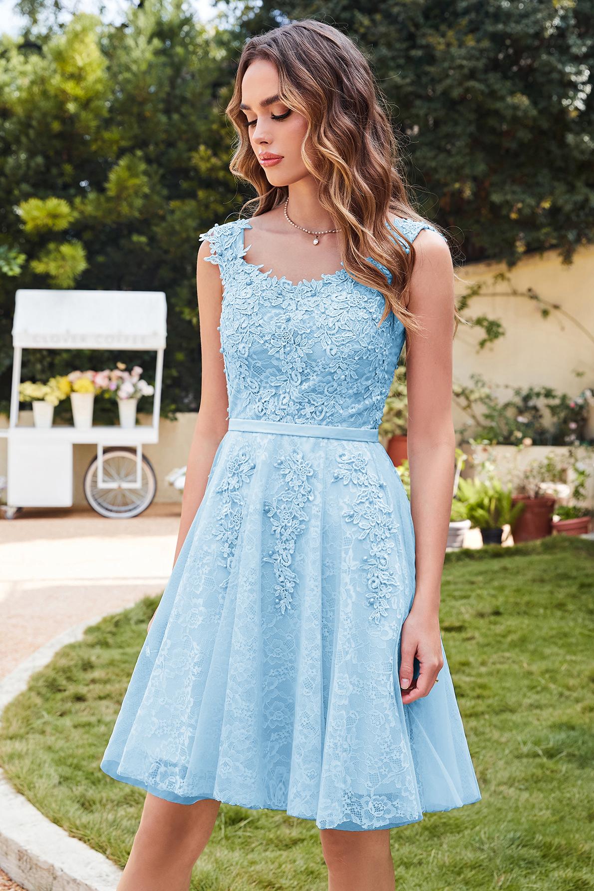 WILMA | Ball Gown Illusion Neckline Tea Length Lace Tulle Dusty Pink Prom Dresses with Beading-newarrivaldress