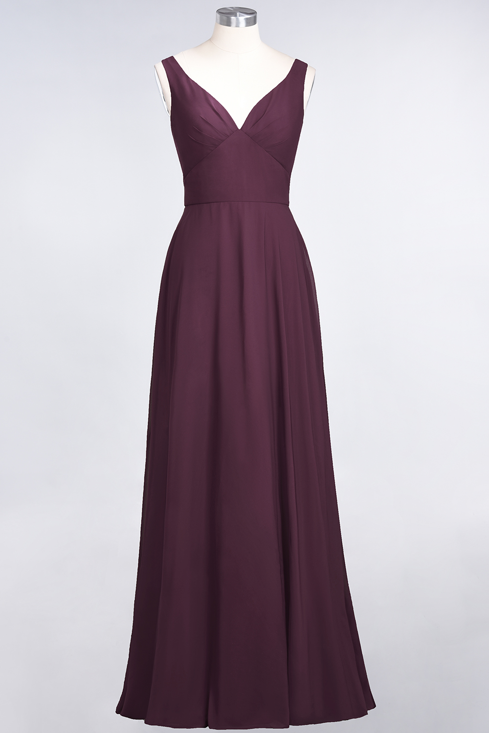 Elegant Princess Chiffon V-Neck Straps Sleeveless Ruffles Floor-Length Bridesmaid Dress with Open Back-newarrivaldress