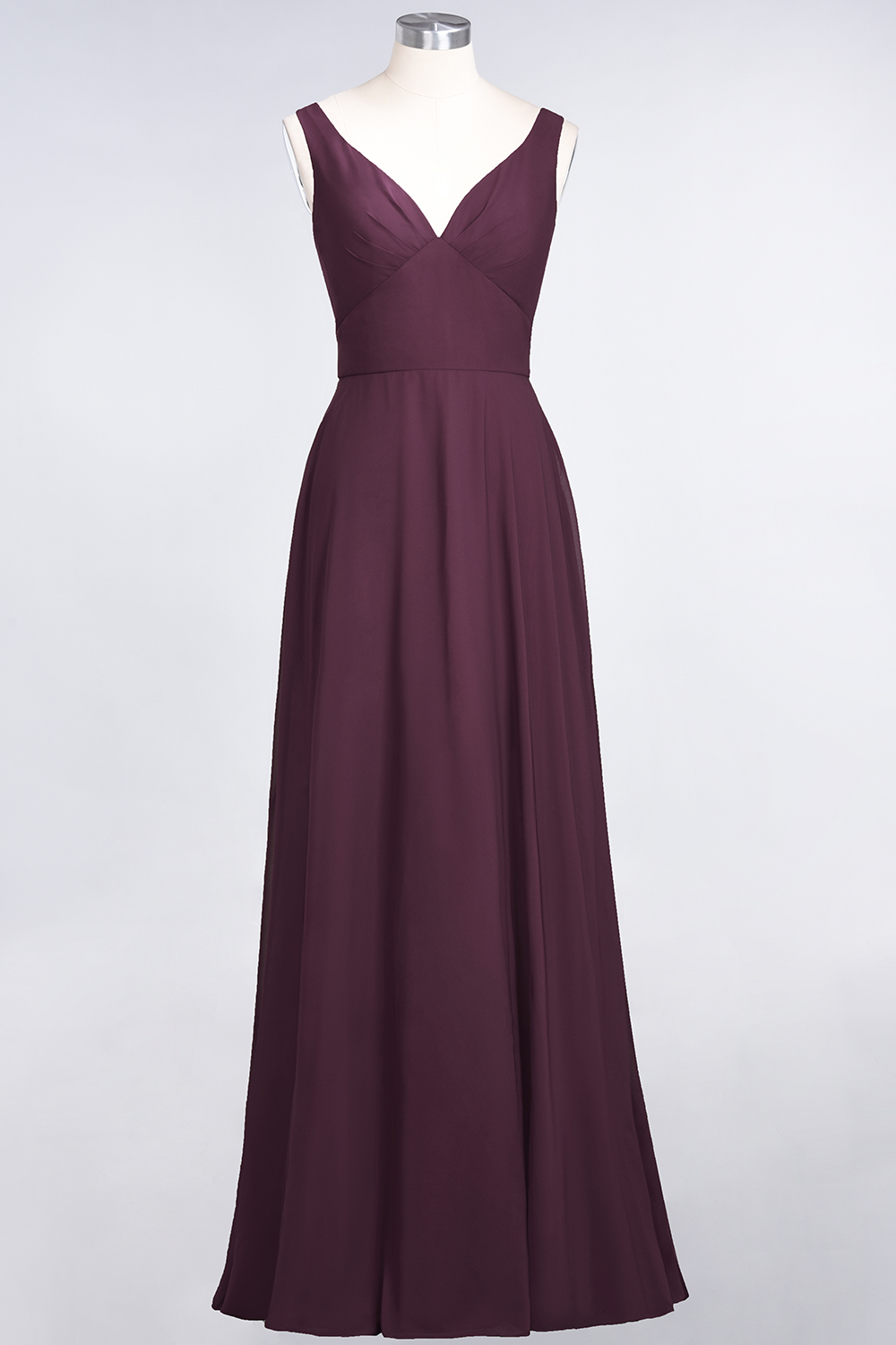 Elegant Princess Chiffon V-Neck Straps Sleeveless Ruffles Floor-Length Bridesmaid Dress with Open Back-newarrivaldress