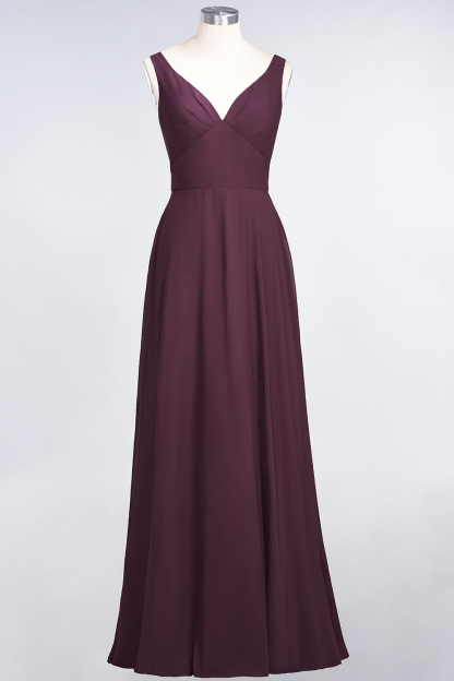 Elegant Princess Chiffon V-Neck Straps Sleeveless Ruffles Floor-Length Bridesmaid Dress with Open Back-newarrivaldress