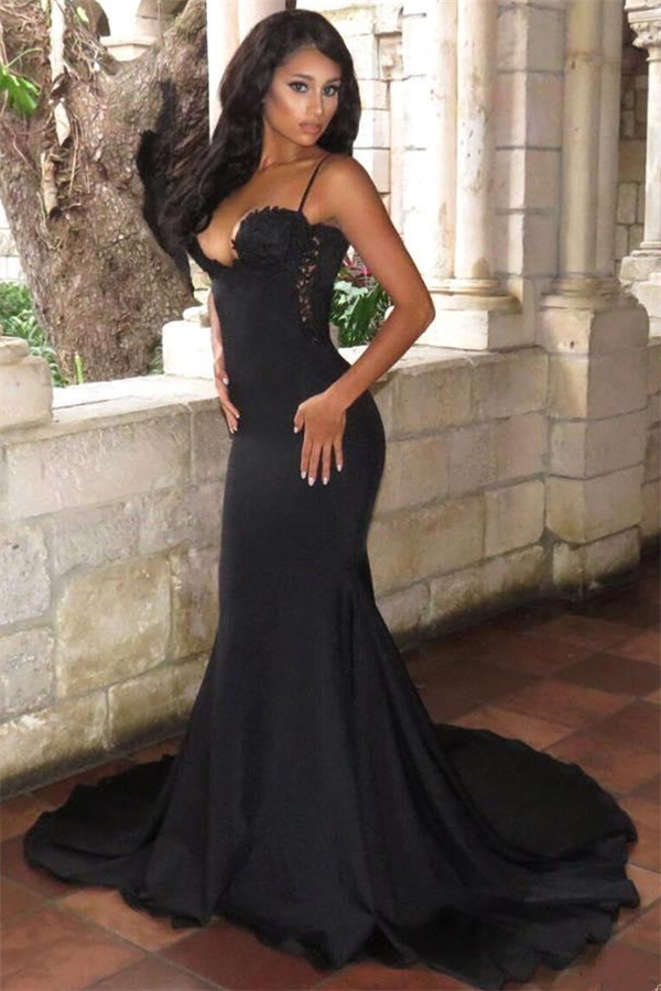 Long Black Backless Formal Dresses Sexy | Mermaid Long Train Sleeveless Prom Dress-newarrivaldress