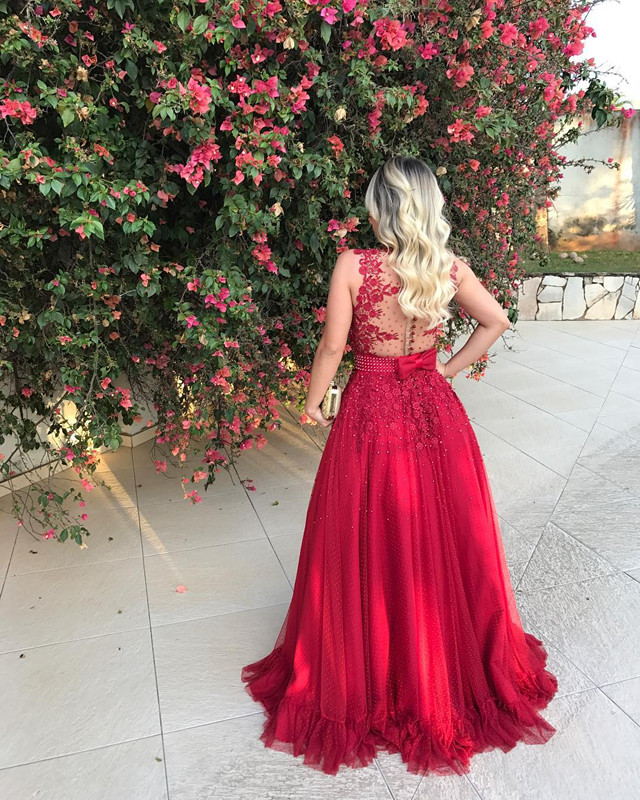 Red Sleeveless LaceEvening Dress With Beadings Long BMT BA7607-newarrivaldress