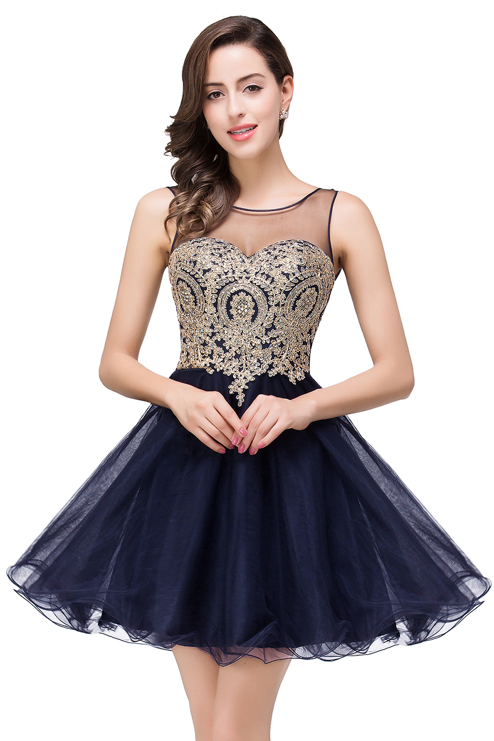 ESTRELLA | A-line Crew Short Sleeveless Appliques Prom Dress-newarrivaldress