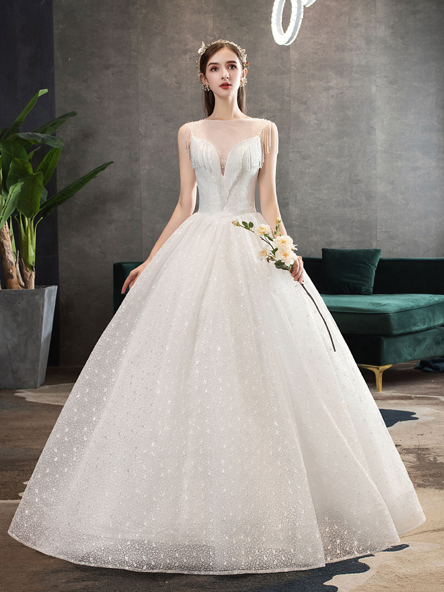 Princess-Wedding-Dresses-Ivory-Illusion-Neck-Beaded-Sleeveless-Floor-Length-Bridal-Gown-newarrivaldress