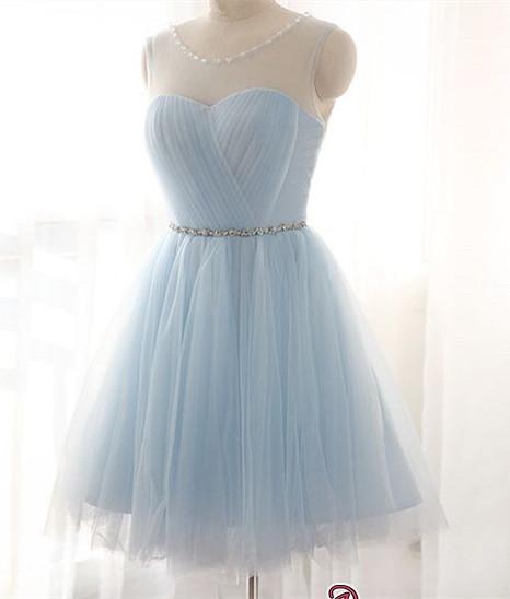 New Arrival Illusion Sleeveless Custom Made A-line Tulle Mini Beads Sexy Short Homecoming Dresses-newarrivaldress