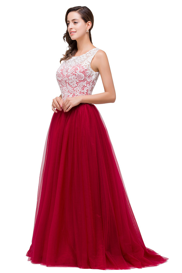 HANNA | A-line Crew Sweep-length Lace Chiffon Burgundy Bridesmaid Dresses With Button-newarrivaldress