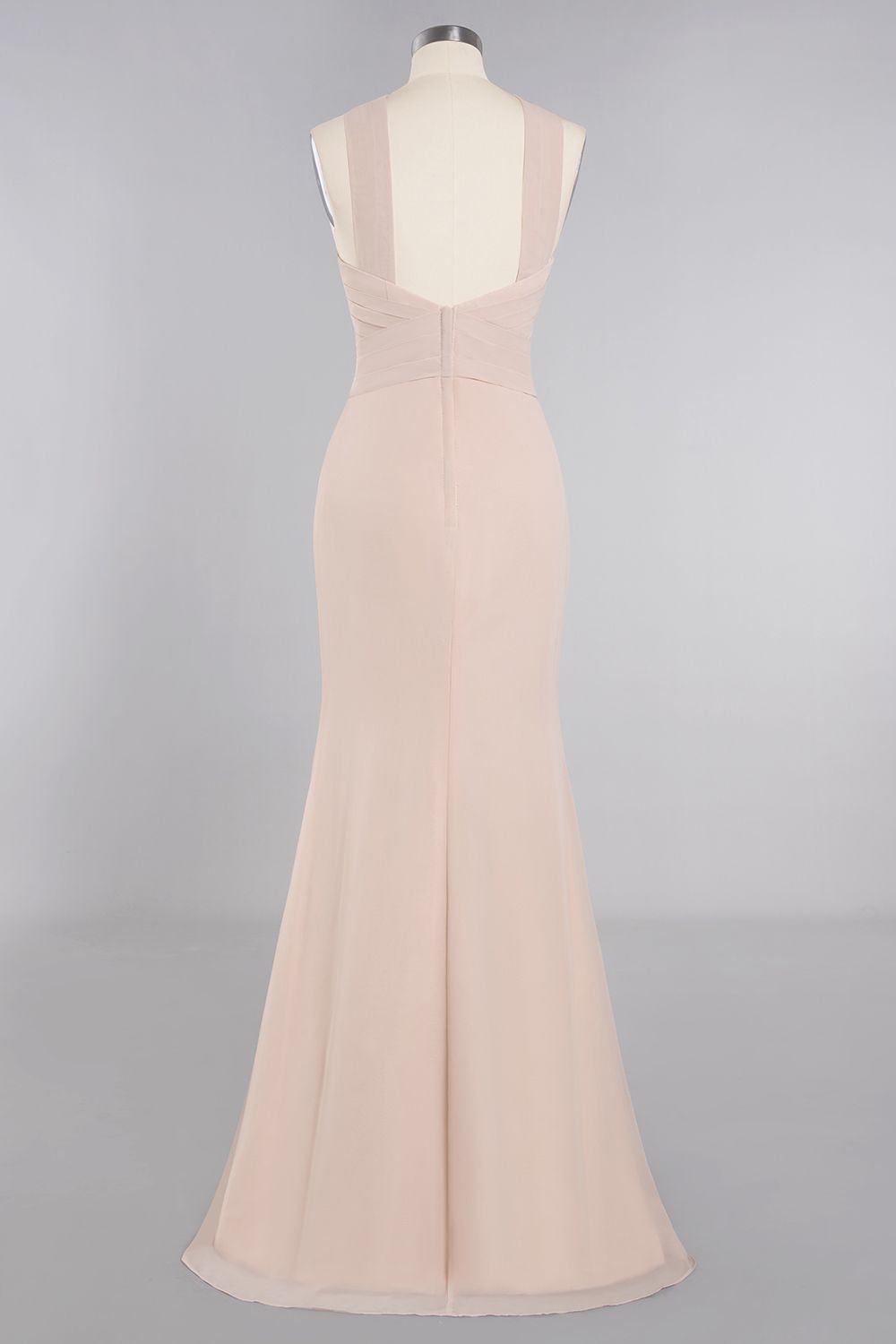 Chic Keyhole Champagne Chiffon Mermaid Long Bridesmaid Dresses-newarrivaldress