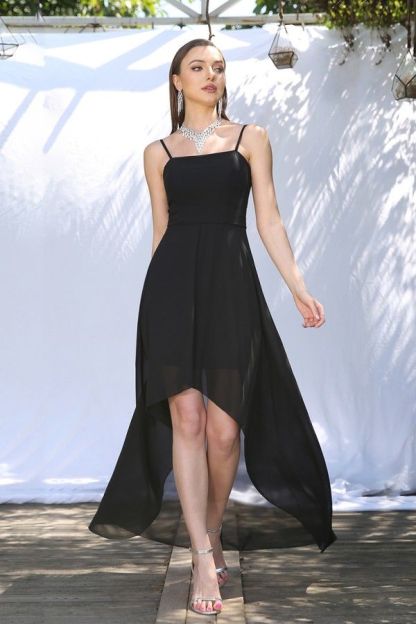 Chic Straps Sleeveless Hi-Lo Party Dress Backless Chiffon Prom Dress-newarrivaldress