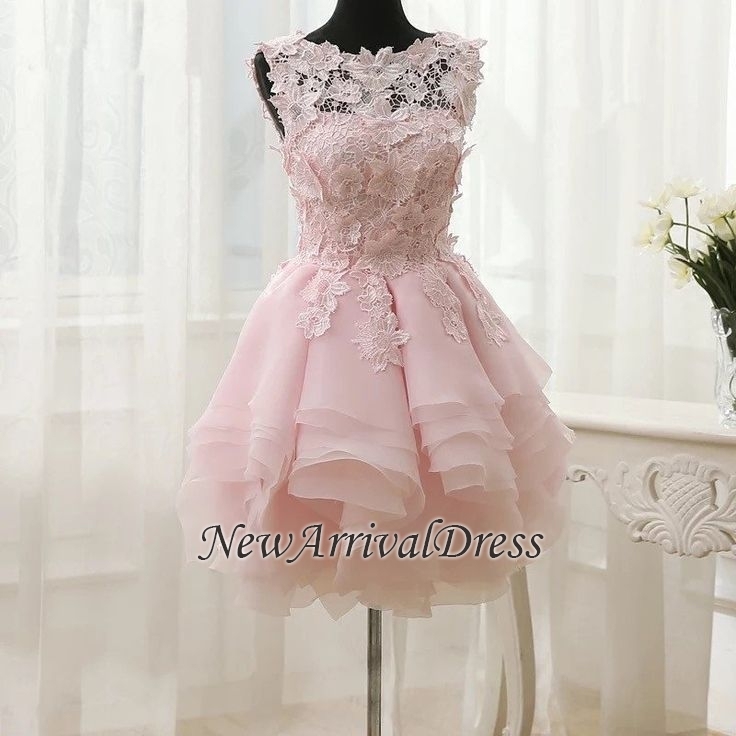 Straps Short Sleeveless Cute Ruffles Flowers Sexy Short Homecoming Dresses-newarrivaldress