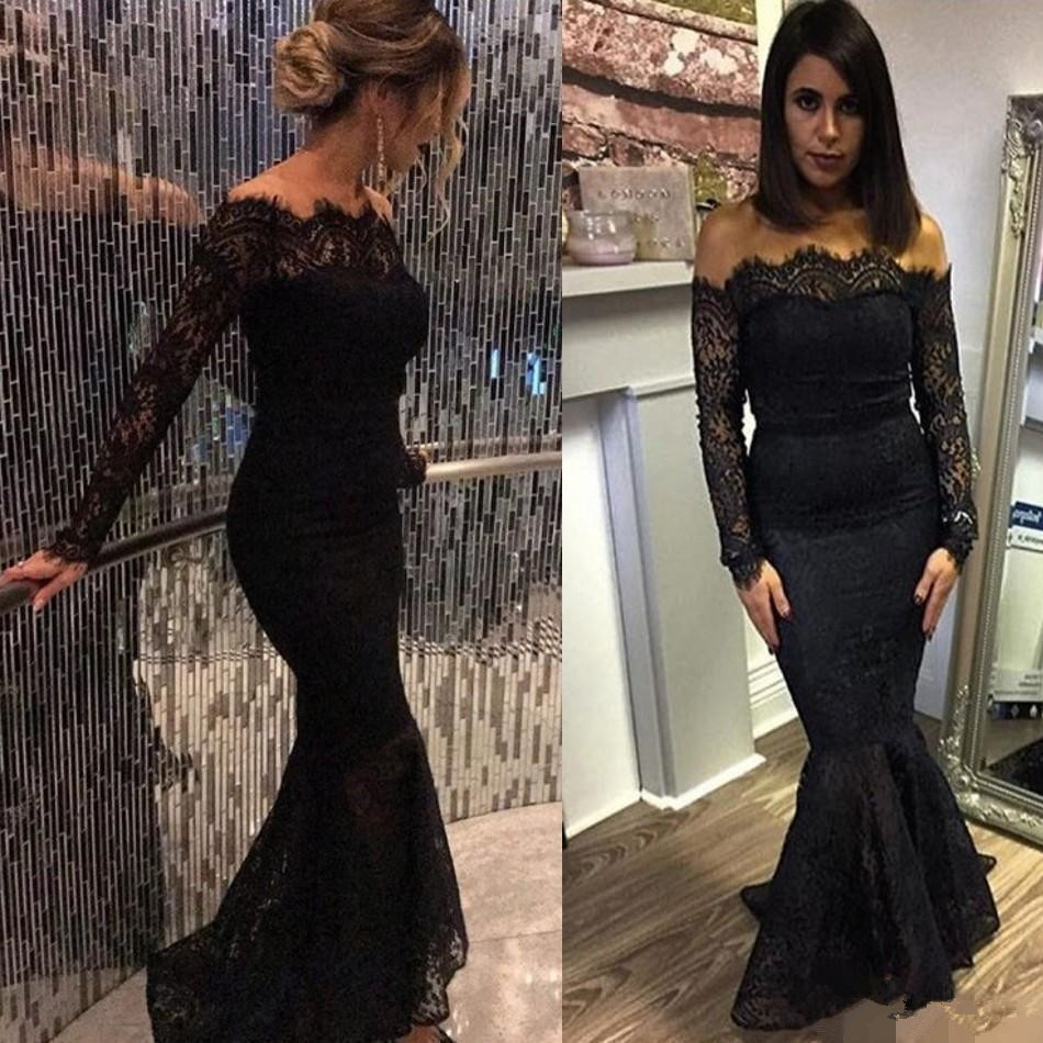 Off-shoulder Elegant Lace Black Prom Dress | Long Sleeve Prom Dress-newarrivaldress