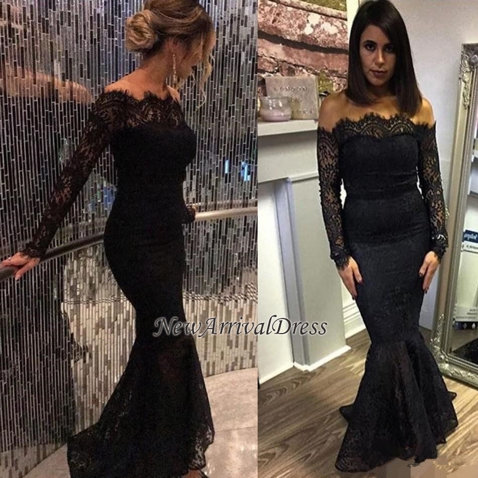 Off-shoulder Elegant Lace Black Prom Dress | Long Sleeve Prom Dress-newarrivaldress
