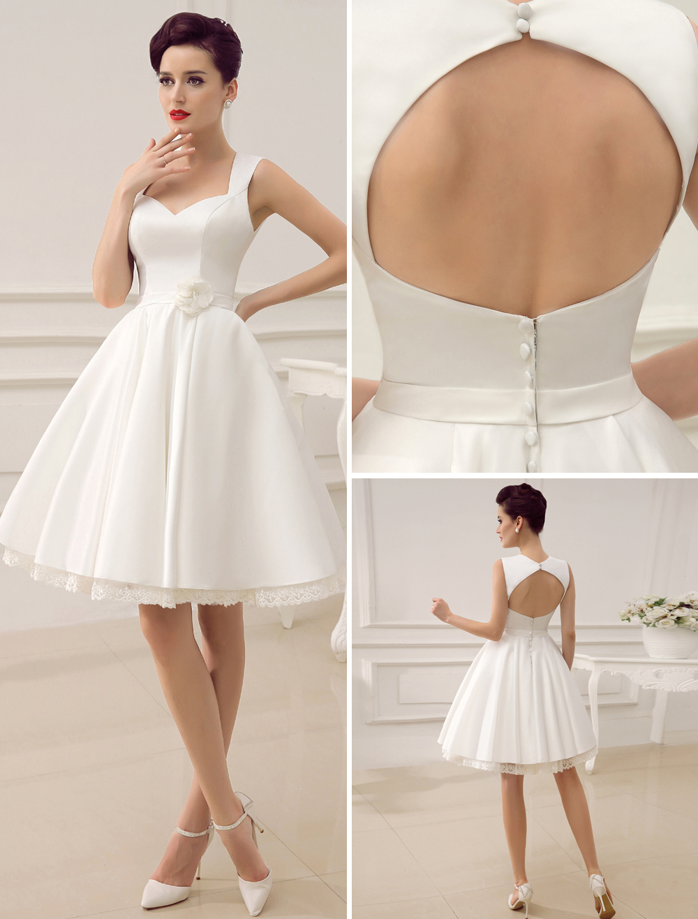 Short Wedding Dresses Satin 1950'S Vintage Bridal Queen Dress Exclusive-newarrivaldress