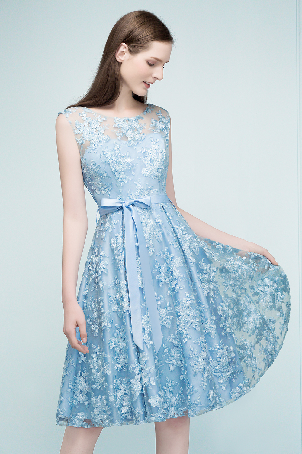 RENATA | A-line Sleeveless Knee Length Appliques Homecoming Dresses with Robbin Sash-newarrivaldress
