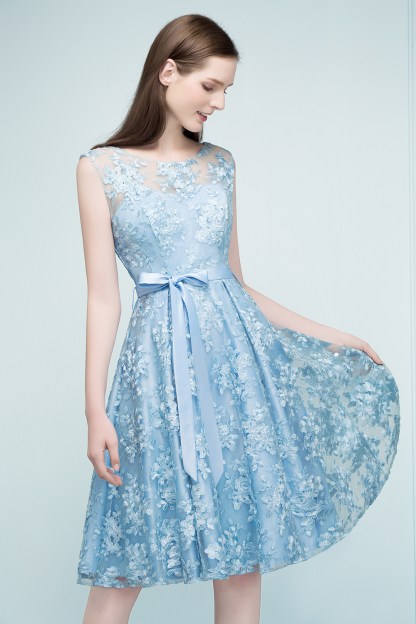 RENATA | A-line Sleeveless Knee Length Appliques Homecoming Dresses with Robbin Sash-newarrivaldress