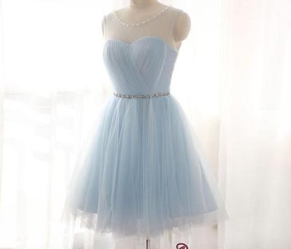 New Arrival Illusion Sleeveless Custom Made A-line Tulle Mini Beads Sexy Short Homecoming Dresses-newarrivaldress