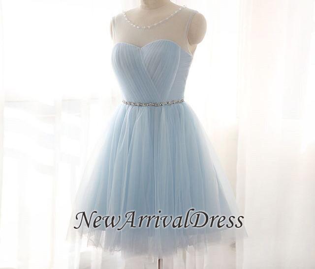 New Arrival Illusion Sleeveless Custom Made A-line Tulle Mini Beads Sexy Short Homecoming Dresses-newarrivaldress
