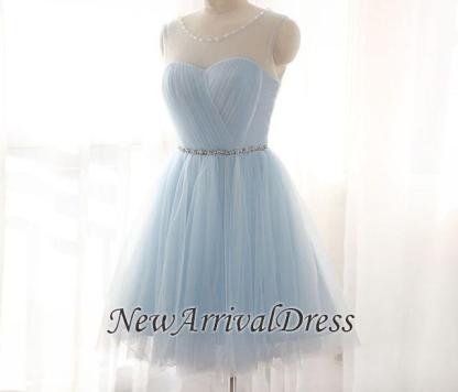 New Arrival Illusion Sleeveless Custom Made A-line Tulle Mini Beads Sexy Short Homecoming Dresses-newarrivaldress