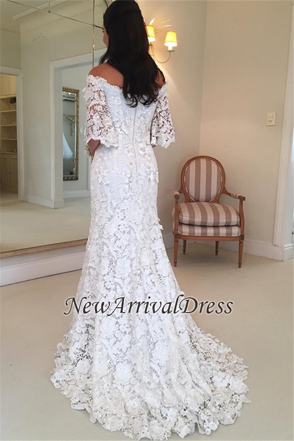 Sexy Off The Shoulder Simple Half Sleeves Beautiful Lace Wedding Dresses-newarrivaldress