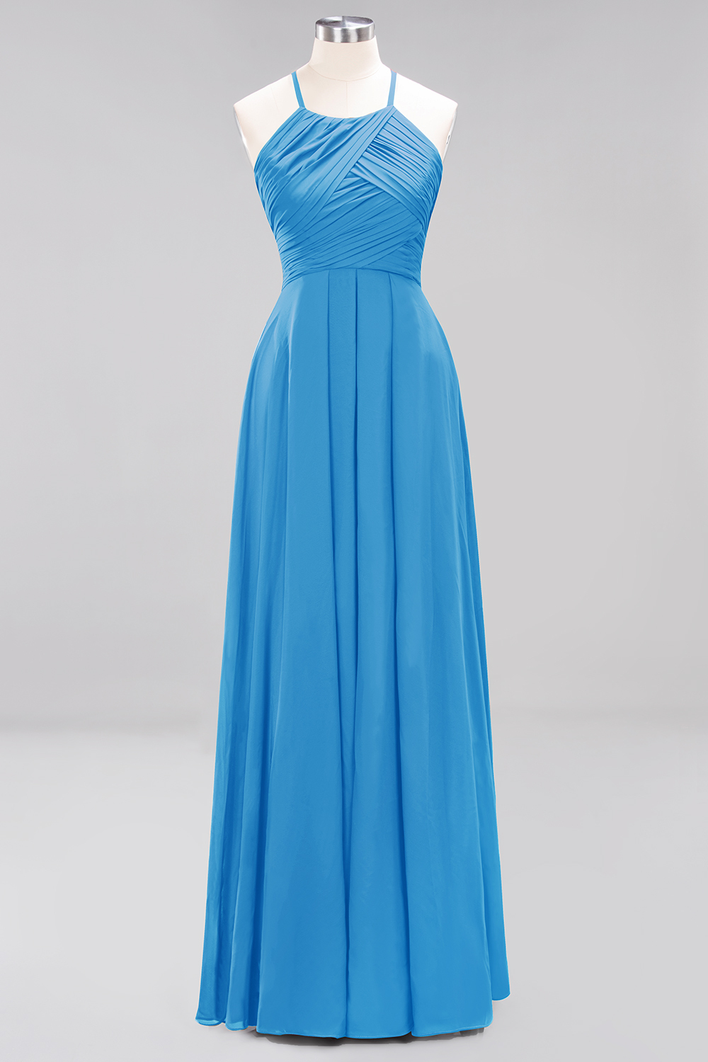 Halter Pleated Bridesmaid Dress Chiffon Sleeveless Floor Length Wedding Guest Dress-newarrivaldress