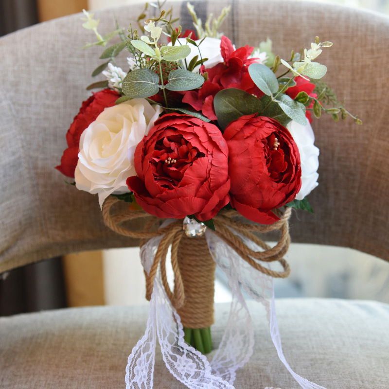 Real Touch Colorful Artifial Roses Wedding Bouquet-newarrivaldress