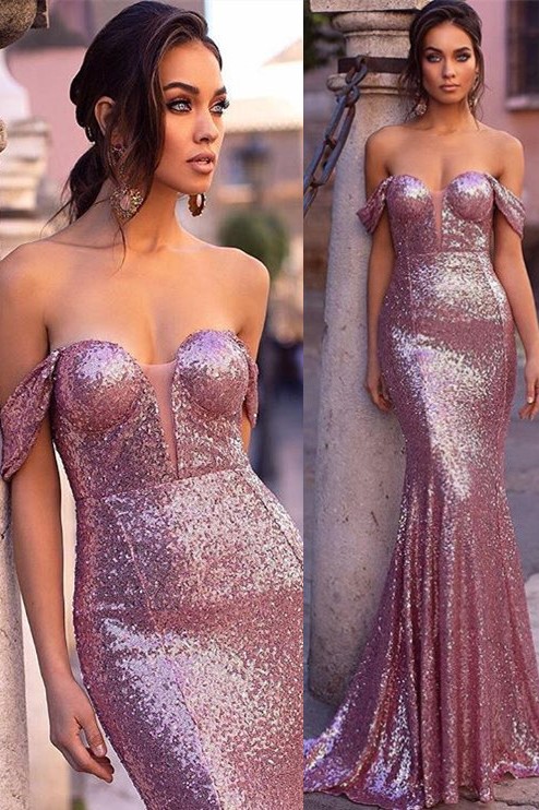 Sexy Purple Off-The-Shoulder Sequins Sexy Mermaid Long Evening Gown-newarrivaldress