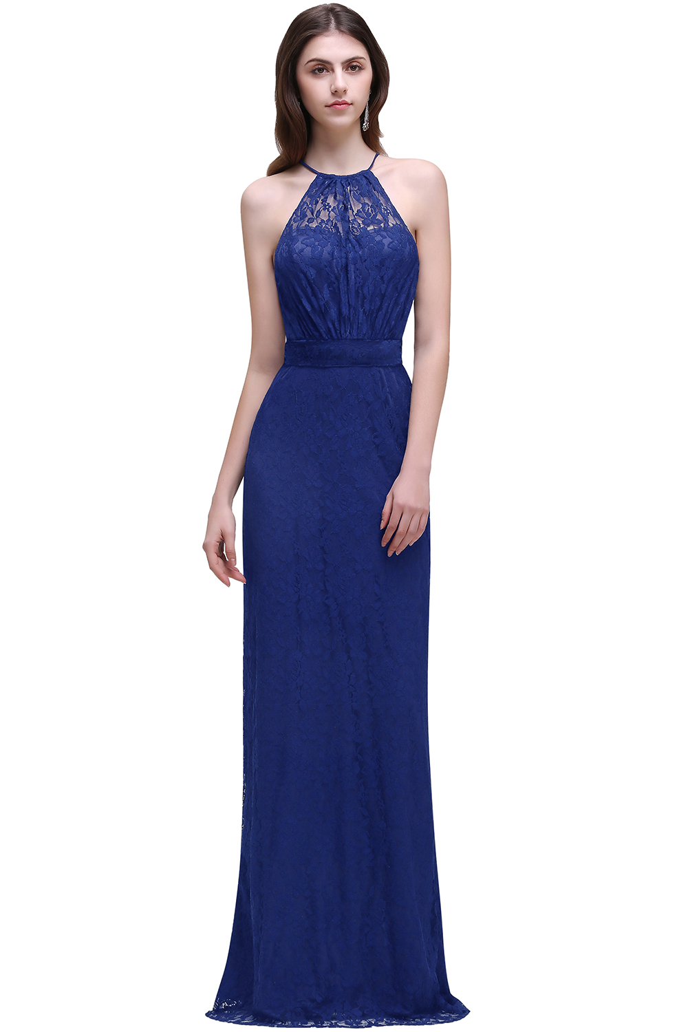 CHARLEE | Column Floor length Halter Navy blue Prom Dress-newarrivaldress