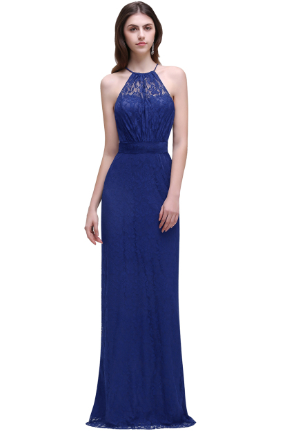 CHARLEE | Column Floor length Halter Navy blue Prom Dress-newarrivaldress