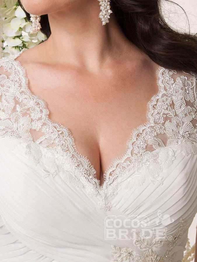 Plus Size Cap Sleeves Chiffon Lace Appliques Garden Aline Wedding Dress-newarrivaldress