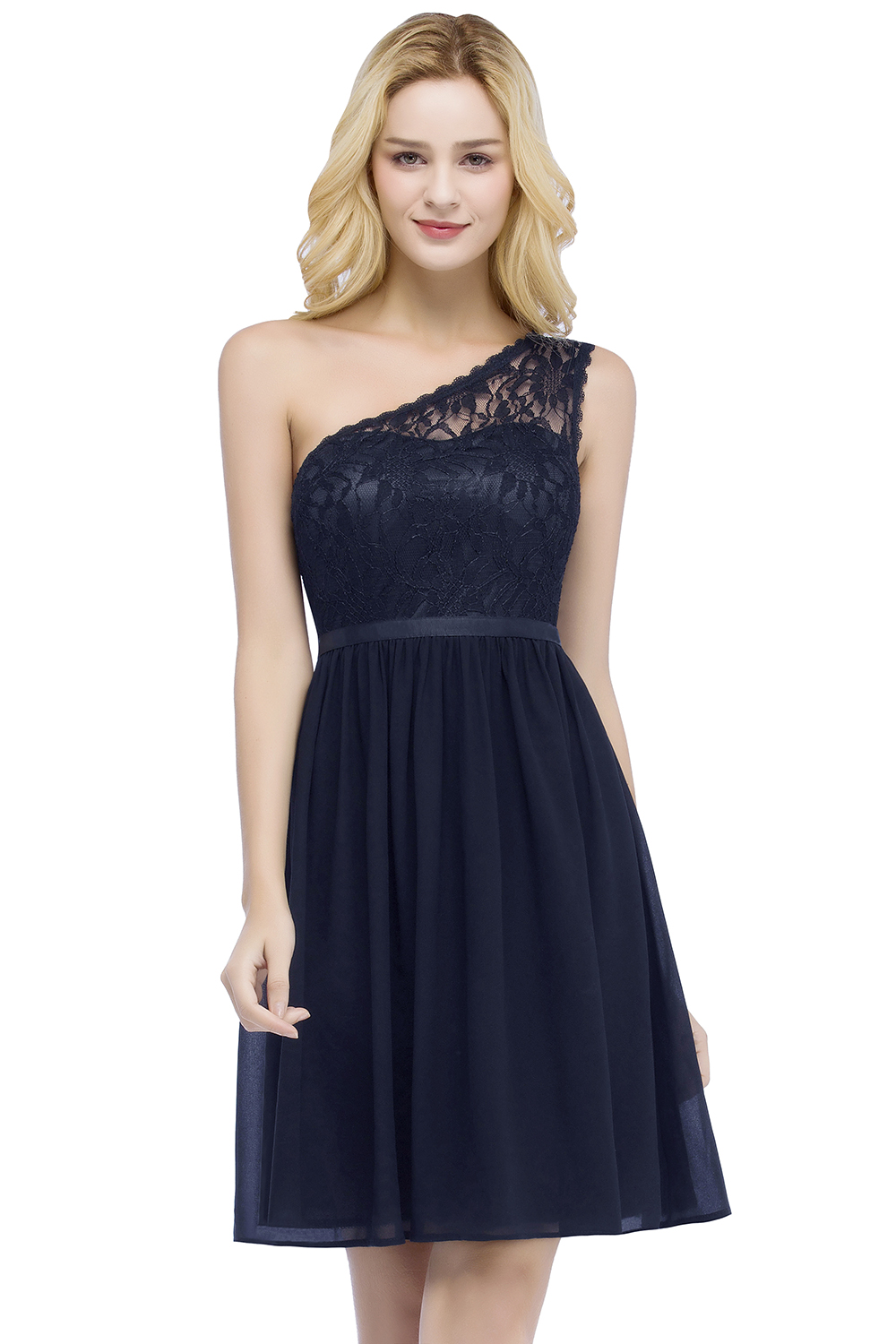 REBECCA | A-line Short Scoop Lace Top Chiffon Bridesmaid Dresses-newarrivaldress