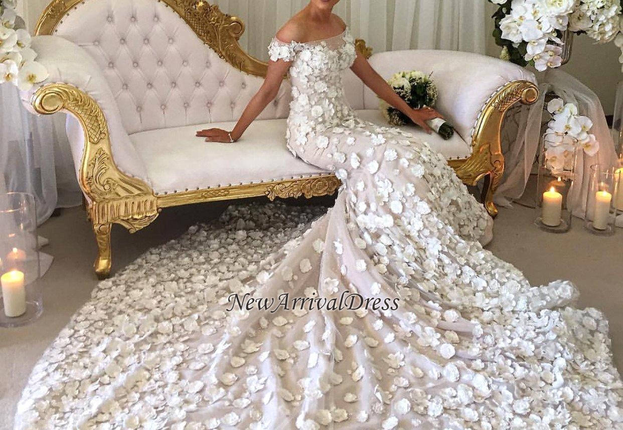 Elegant Sexy Off The Shoulder Appliques Long Mermaid Wedding Dresses | Online Bridal Gowns-newarrivaldress