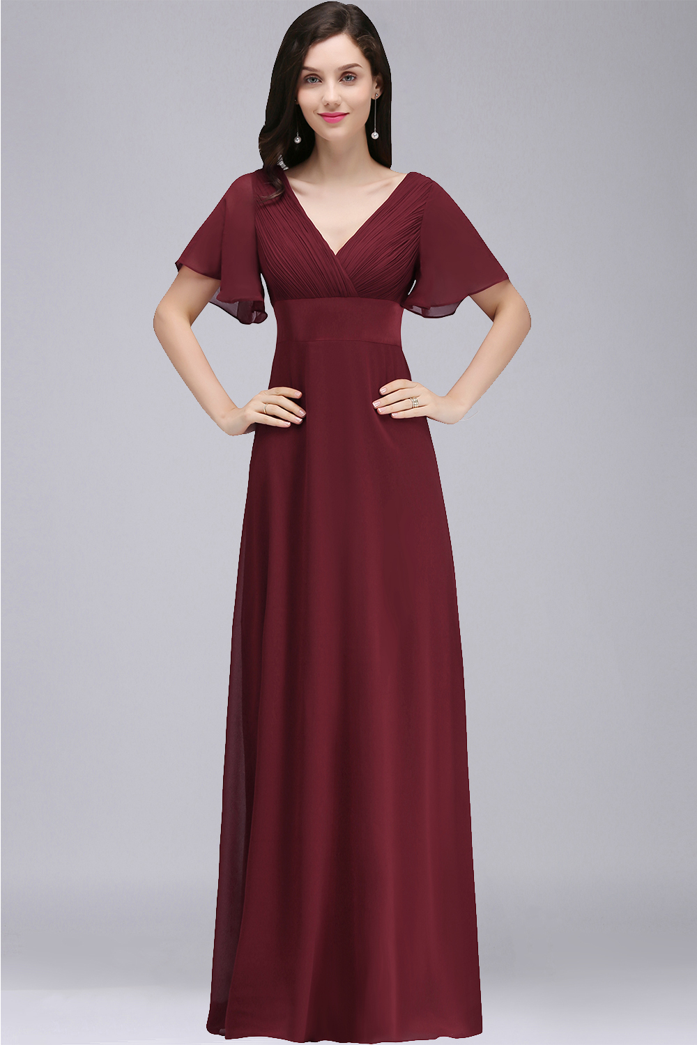 COLETTE | A-line Floor-length Chiffon Burgundy Prom Dress with Soft Pleats-newarrivaldress