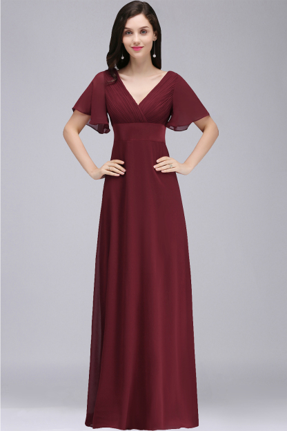 COLETTE | A-line Floor-length Chiffon Burgundy Prom Dress with Soft Pleats-newarrivaldress