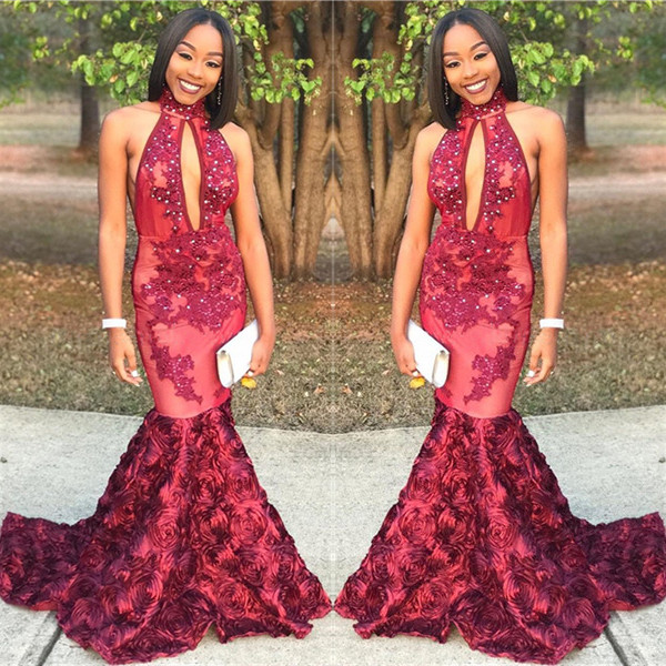 New Arrival Mermaid High Neck Prom Dresses Appliques Formal Gowns with Beads SK0115-newarrivaldress