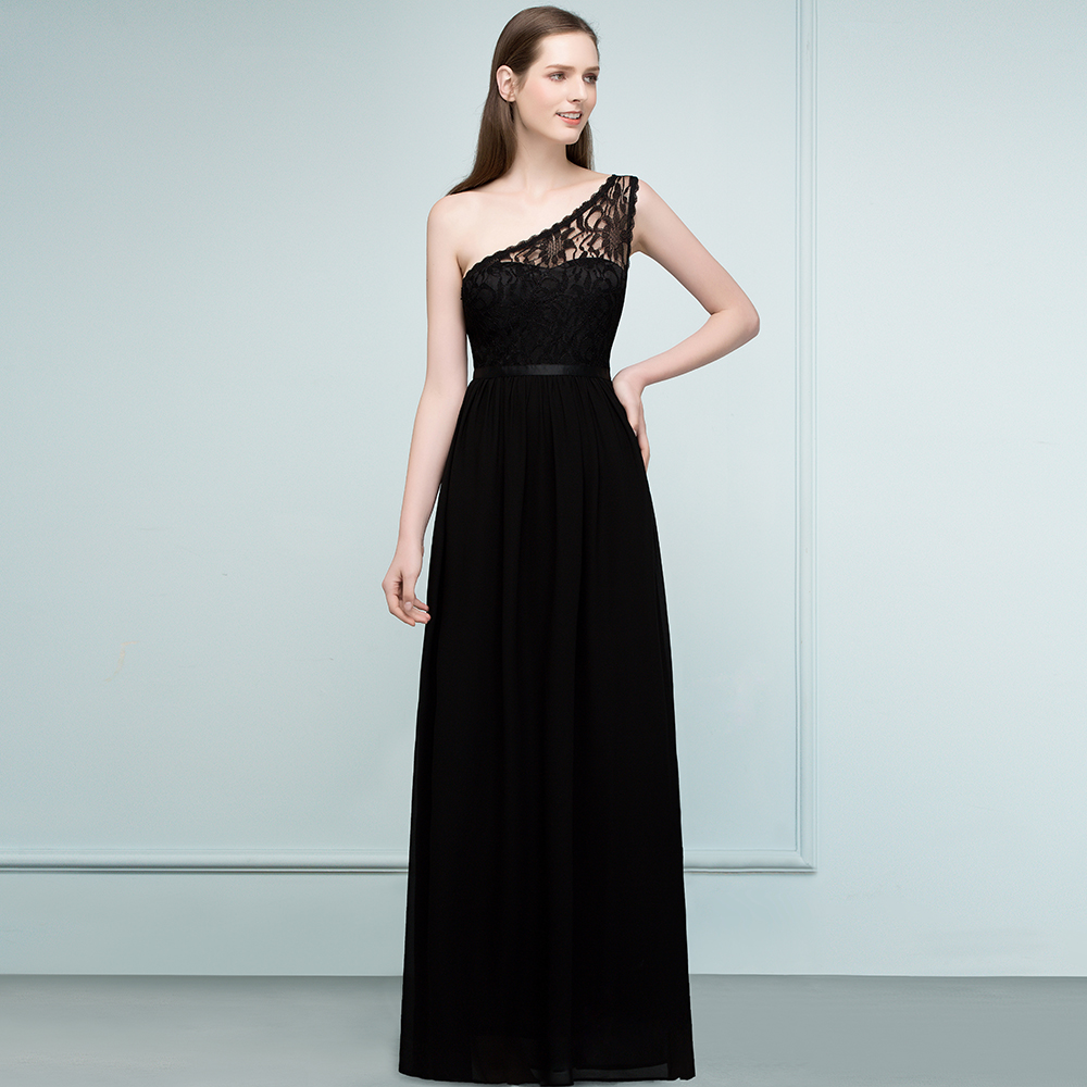 SYBIL | A-line One-shoulder Floor Length Lace Chiffon Bridesmaid Dresses with Sash-newarrivaldress