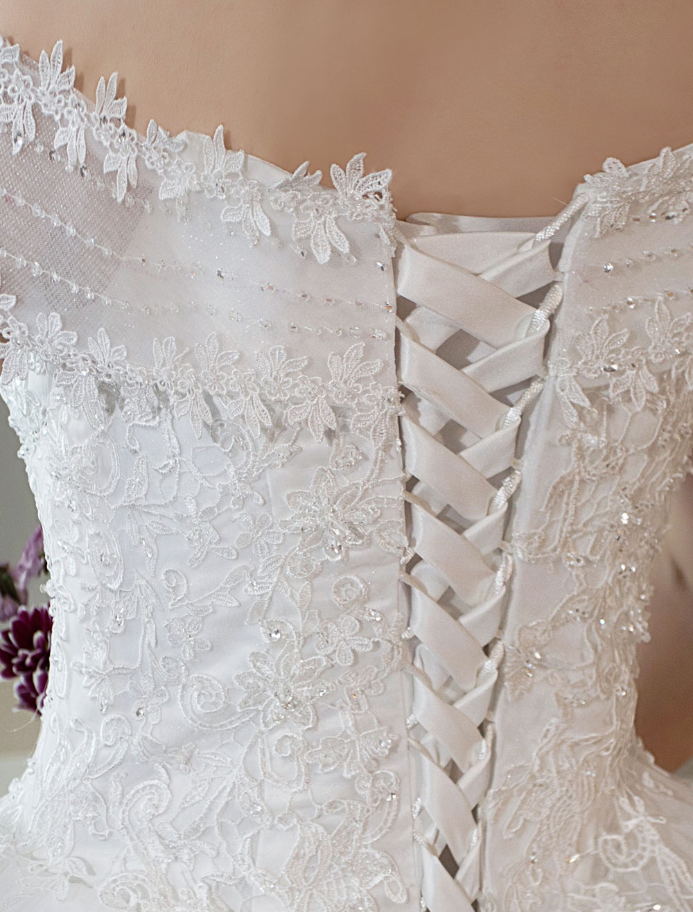 Ivory Wedding Dresses Off The Shoulder Lace Beading Cathedral Train Bridal Dress-newarrivaldress